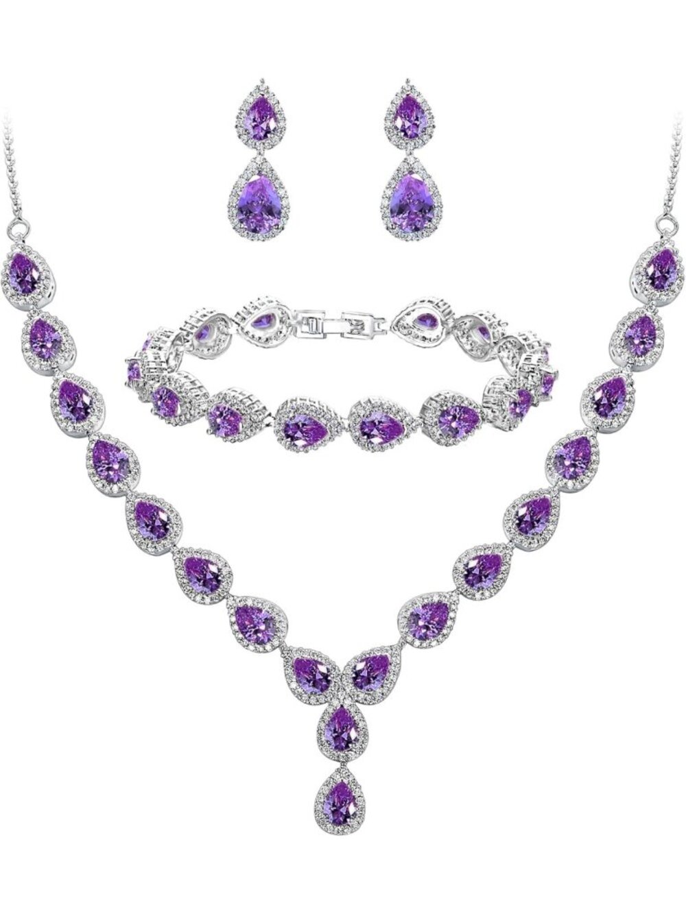 Elegant CZ Jewelry Set: Wedding Necklace, Bracelet & Earrings for Women